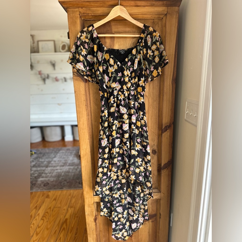 Lily Rose Black High Low Dress with Yellow & Pink Floral Print